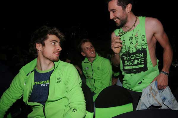 Photo: Peter Sagan (left) at the 2014 Cannondale team launch. 